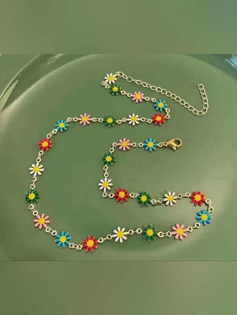 Colorful Daisy Link Necklace - Multicolor Floral Chain New Summer Delicate Sweet